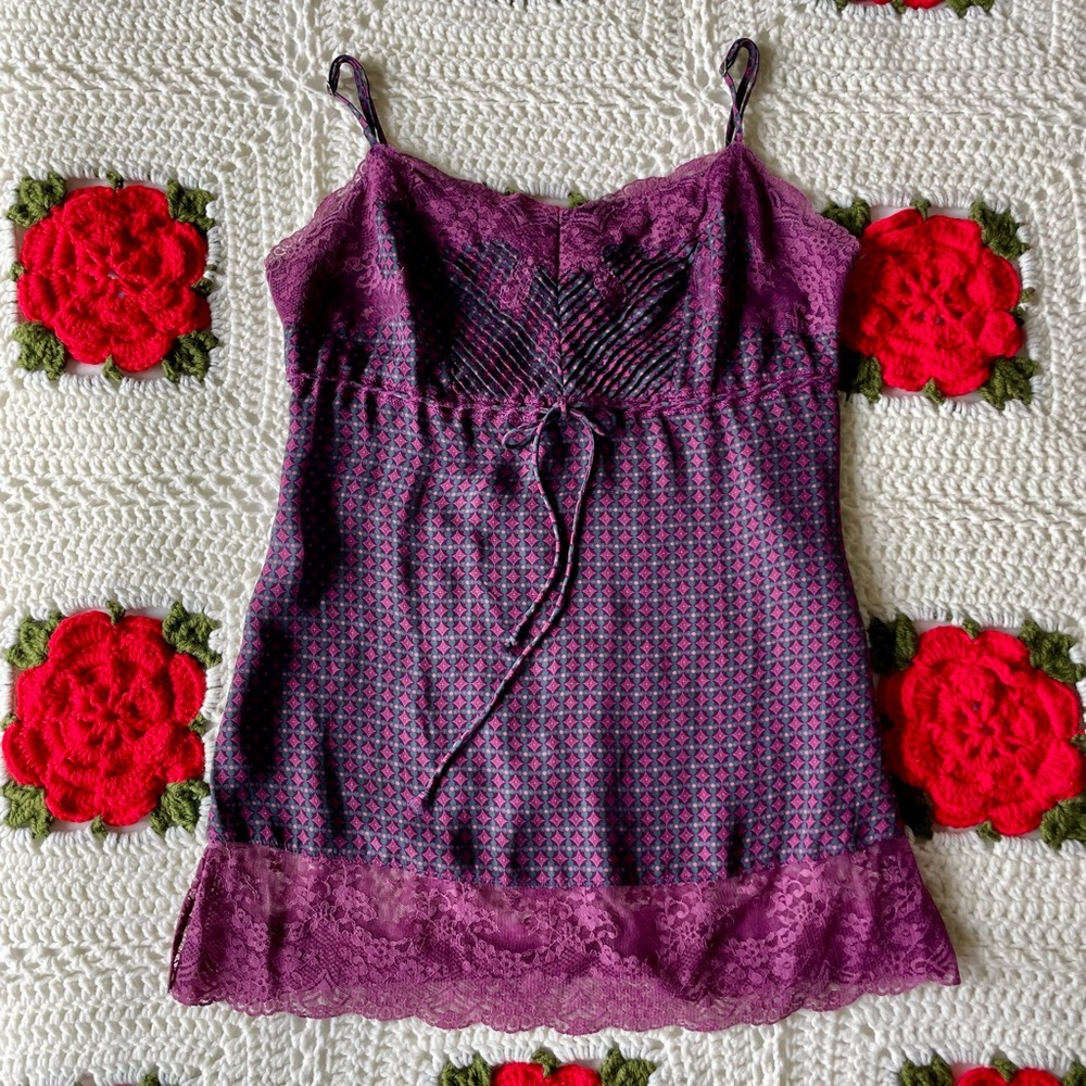 Express Y2K Silk Cami - Purple Geo & Lace - XS